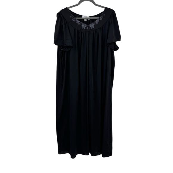 Miss Elaine Maxi Long Nightgown House Dress 3X Black Embroidered Short Sleeve - Picture 1 of 7